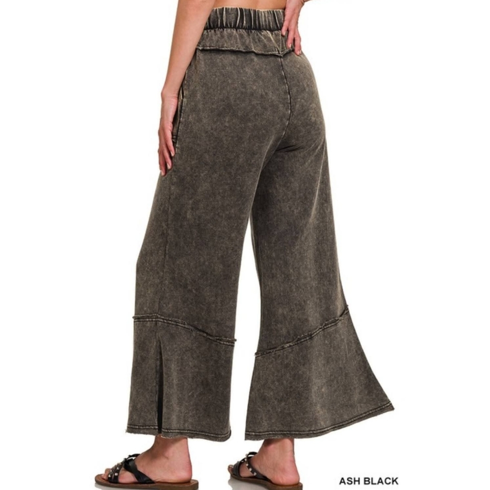 New Zenana Acid Wash Flare Pants - Picture 3 of 3
